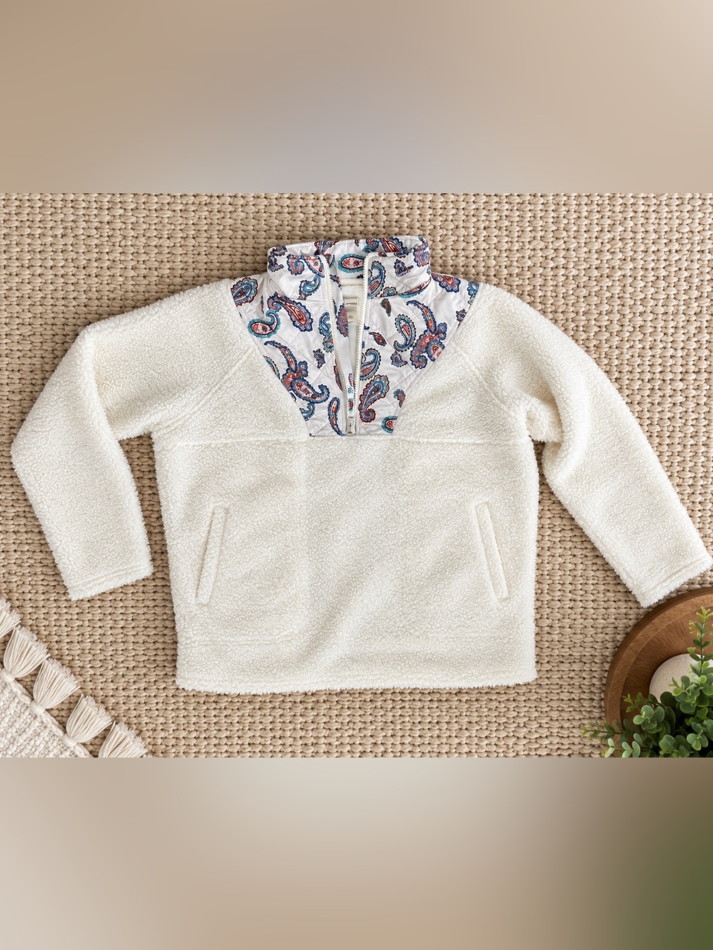 Vera Bradley Cream Sherpa Pullover with Paisley